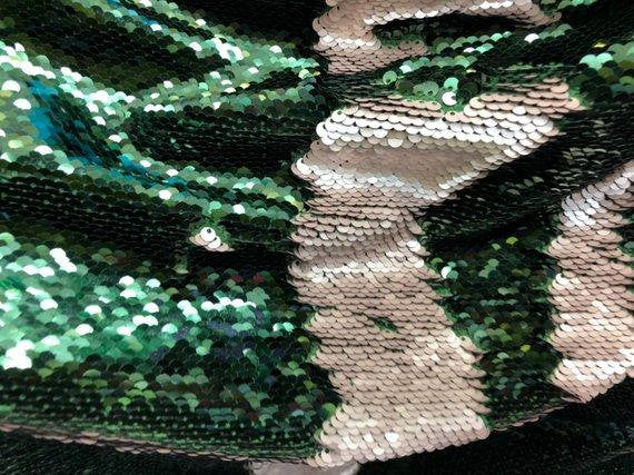 Hunter Green/Dusty Pink Flip Up Sequins Reversible, 2-Way Stretch 58/60” Sequins Fabric Dresses-Nightgowns-Prom Gown (Choose The Quantity)