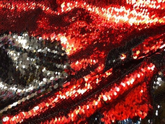 Black/Red Flip Up Sequins Reversible, 2-Way Stretch 58/60” Sequins Fabric Dresses-Nightgowns-Prom Gown (Choose The Quantity)