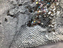 White/Silver Flip Up Sequins Reversible, 2-Way Stretch 58/60” Sequins Fabric Dresses-Nightgowns-Prom Gown (Choose The Quantity)