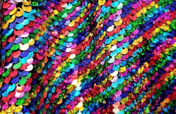 Multi-color/Silver Flip Up Sequins Reversible, 2-Way Stretch 58/60” Sequins Fabric Dresses-Nightgowns-Prom Gown (Choose The Quantity)