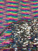 Multi-color Silver Flip Up Sequins Reversible, 2-Way Stretch 58/60” Sequins Fabric Dresses-Nightgowns-Prom Gown (Choose The Quantity)