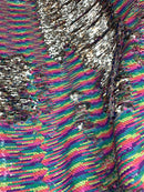 Multi-color Silver Flip Up Sequins Reversible, 2-Way Stretch 58/60” Sequins Fabric Dresses-Nightgowns-Prom Gown (Choose The Quantity)