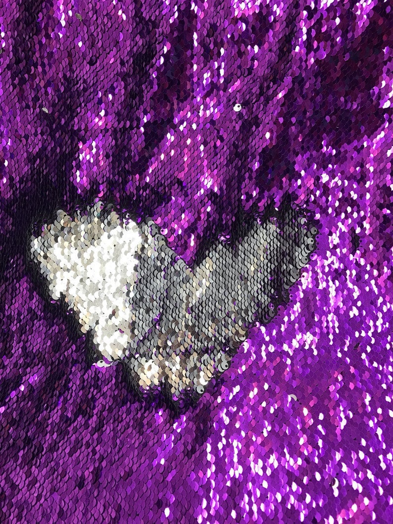 Purple/ Silver Flip Up Sequins Reversible, 2-Way Stretch 58/60” Sequins Fabric Dresses-Nightgowns-Prom Gown (Choose The Quantity)