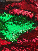 Red/Green Flip Up Sequins Reversible, 2-Way Stretch 58/60” Sequins Fabric Dresses-Nightgowns-Prom Gown (Choose The Quantity)