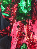 Red/Green Flip Up Sequins Reversible, 2-Way Stretch 58/60” Sequins Fabric Dresses-Nightgowns-Prom Gown (Choose The Quantity)