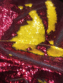 Red/Yellow Flip Up Sequins Reversible, 2-Way Stretch 58/60” Sequins Fabric Dresses-Nightgowns-Prom Gown (Choose The Quantity)