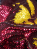 Red/Yellow Flip Up Sequins Reversible, 2-Way Stretch 58/60” Sequins Fabric Dresses-Nightgowns-Prom Gown (Choose The Quantity)