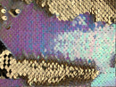 Iridescent aqua/Gold Flip Up Sequins Reversible, 2-Way Stretch 58/60” Sequins Fabric Dresses-Nightgowns-Prom Gown (Choose The Quantity)