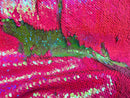 Neon Pink/Iridescent Green Flip Up Sequins Reversible, 2-Way Stretch 58/60” Sequin Fabric Dresses-Nightgowns-Prom Gown (Choose The Quantity)