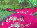Neon Pink/Iridescent Green Flip Up Sequins Reversible, 2-Way Stretch 58/60” Sequin Fabric Dresses-Nightgowns-Prom Gown (Choose The Quantity)