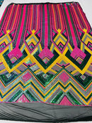 Multi-Color Iridescent Sequins 4way Stretch Embroidery With Sequin on a Black Mesh Lace Fabric By The Yard For Gown, Wedding-Bridal-Dress