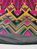 Multi-Color Iridescent Sequins 4way Stretch Embroidery With Sequin on a Black Mesh Lace Fabric By The Yard For Gown, Wedding-Bridal-Dress