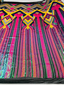 Multi-Color Iridescent Sequins 4way Stretch Embroidery With Sequin on a Black Mesh Lace Fabric By The Yard For Gown, Wedding-Bridal-Dress