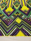 Multi-Color Iridescent Sequins 4way Stretch Embroidery With Sequin on a Nude Mesh Lace Fabric By The Yard For Gown, Wedding-Bridal-Dress