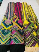 Multi-Color Iridescent Sequins 4way Stretch Embroidery With Sequin on a Black Mesh Lace Fabric By The Yard For Gown, Wedding-Bridal-Dress