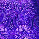 Luxury Feather Sequins - Iridescent Purple- 4 Way Stretch Glamorous Fringe Feather Sequins Fabric Spandex Mesh-Prom-Gown By The Yard