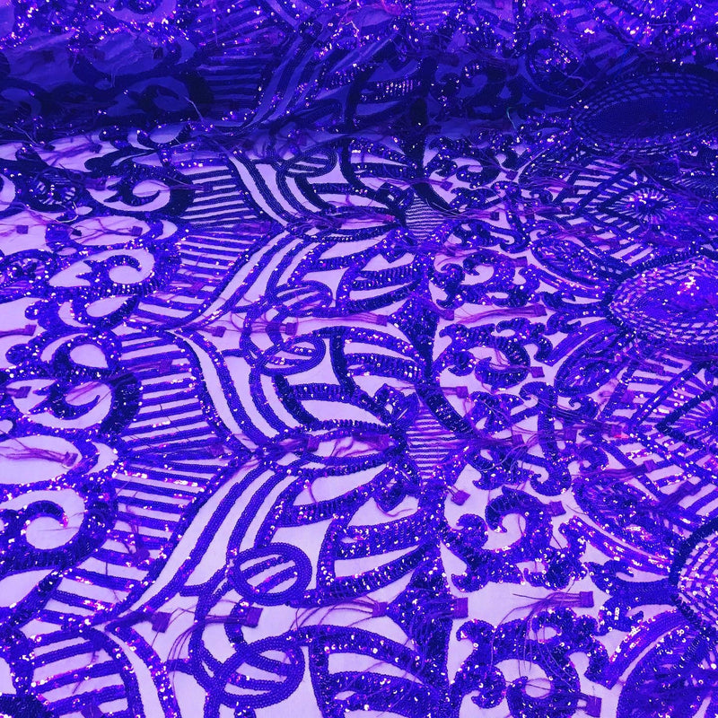 Luxury Feather Sequins - Iridescent Purple- 4 Way Stretch Glamorous Fringe Feather Sequins Fabric Spandex Mesh-Prom-Gown By The Yard