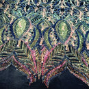 Luxury Feather Sequins - Iridescent Rainbow - 4 Way Stretch Glamorous Fringe Feather Sequins Fabric Spandex Mesh-Prom-Gown By The Yard