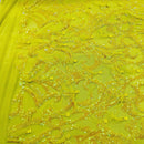 Luxury Feather Sequins - Iridescent Yellow- 4 Way Stretch Glamorous Fringe Feather Sequins Fabric Spandex Mesh-Prom-Gown By The Yard