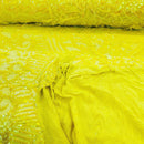 Luxury Feather Sequins - Iridescent Yellow- 4 Way Stretch Glamorous Fringe Feather Sequins Fabric Spandex Mesh-Prom-Gown By The Yard