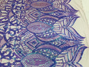Luxury Feather Sequins - Iridescent Lilac- 4 Way Stretch Glamorous Fringe Feather Sequins Fabric Spandex Mesh-Prom-Gown By The Yard