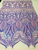 Luxury Feather Sequins - Iridescent Lilac- 4 Way Stretch Glamorous Fringe Feather Sequins Fabric Spandex Mesh-Prom-Gown By The Yard