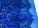 Luxury Feather Sequins - Royal Blue - 4 Way Stretch Glamorous Fringe Feather Sequins Fabric Spandex Mesh-Prom-Gown By The Yard