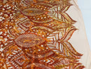 Luxury Feather Sequins - Iridescent orange - 4 Way Stretch Glamorous Fringe Feather Sequins Fabric Spandex Mesh-Prom-Gown By The Yard