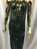 Hunter Green Sequin Damask Design - 4 Way Stretch Sequin Fabric Spandex Mesh-Prom-Gown By The Yard