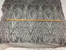 Gray Sequins on Mesh, Geometric Design on Mesh 4way Stretch Sequin-Prom-Gown By The Yard