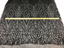 Black Sequins on a Mesh, Geometric Design Embroidered on a Mesh 4way Stretch Sequin-Prom-Gown By The Yard