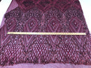 Burgundy Sequins on Mesh, Geometric Design Embroidered on a Mesh 4way Stretch Sequin-Prom-Gown By The Yard