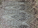 Lt Gold Sequins on Mesh, Geometric Design Embroidered on a Mesh 4way Stretch Sequin-Prom-Gown By The Yard