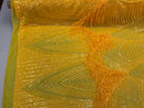 Iridescent DK Yellow Fringe Sequins on Mesh, Fringe Design Embroidered on a Mesh 4way Stretch Fancy Sequin-Prom-Gown ( Choose The Size )