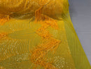 Iridescent DK Yellow Fringe Sequins on Mesh, Fringe Design Embroidered on a Mesh 4way Stretch Fancy Sequin-Prom-Gown ( Choose The Size )