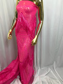 Iridescent Hot Pink Fringe Sequins on Mauve Mesh, Fringe Design Embroidered on a Mesh 4way Stretch Fancy Sequin-Prom-Gown( Choose The Size )