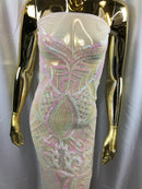 Iridescent Sequin Fabric - Iridescent Pink - 4 Way Stretch Royalty Lace Sequin By Yard