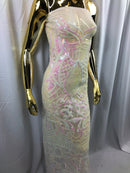 Iridescent Sequin Fabric - Iridescent Pink - 4 Way Stretch Royalty Lace Sequin By Yard