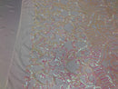 Iridescent Sequin Fabric - Iridescent Pink - 4 Way Stretch Royalty Lace Sequin By Yard