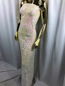 Iridescent Sequin Fabric - Iridescent Pink - 4 Way Stretch Royalty Lace Sequin By Yard