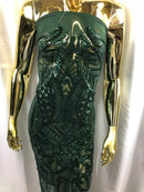 Iridescent Sequin Fabric - Hunter Green - 4 Way Stretch Royalty Lace Sequin By Yard