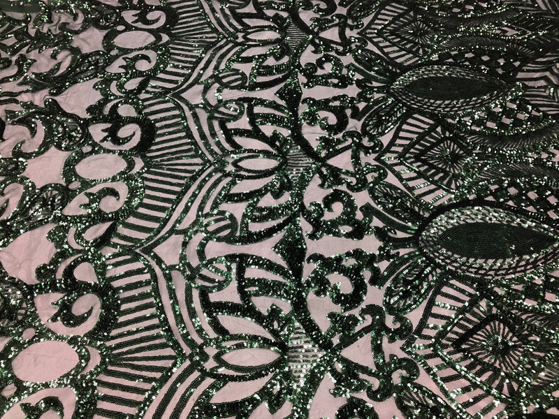 Iridescent Sequin Fabric - Hunter Green - 4 Way Stretch Royalty Lace Sequin By Yard