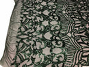Iridescent Sequin Fabric - Hunter Green - 4 Way Stretch Royalty Lace Sequin By Yard