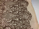 Sequin Rose Gold Lace Fabric, DAMASK Design Embroidered on a Mesh 4 way Stretch Sequin By The Yard -Prom-Gown ( Choose The Size )