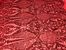 Sequins Red Lace Fabric, DAMASK Design Embroidered on a Mesh 4 way Stretch Sequin By The Yard -Prom-Gown ( Choose The Size )