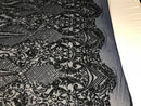 Sequins Navy Lace Fabric, DAMASK Design Embroidered on a Mesh 4 way Stretch Sequin By The Yard -Prom-Gown ( Choose The Size )
