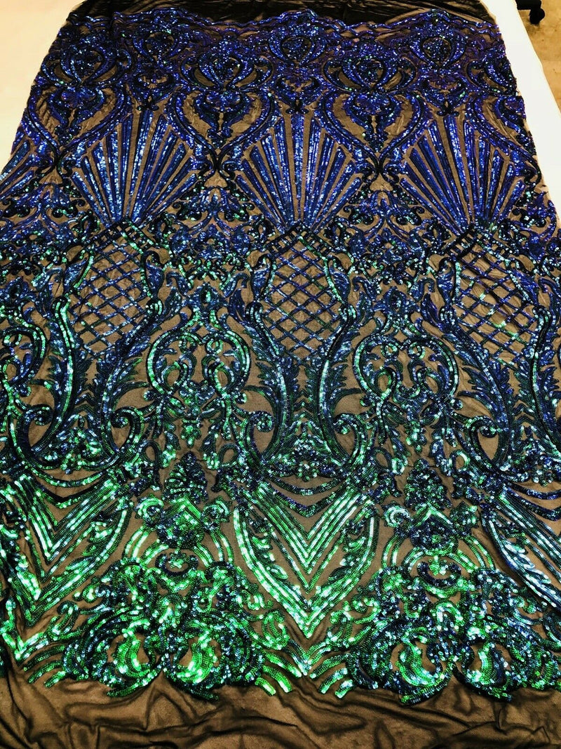 Iridescent Green 4 Way Stretch Sequin Fabric Spandex Mesh-Prom-Gown By The Yard