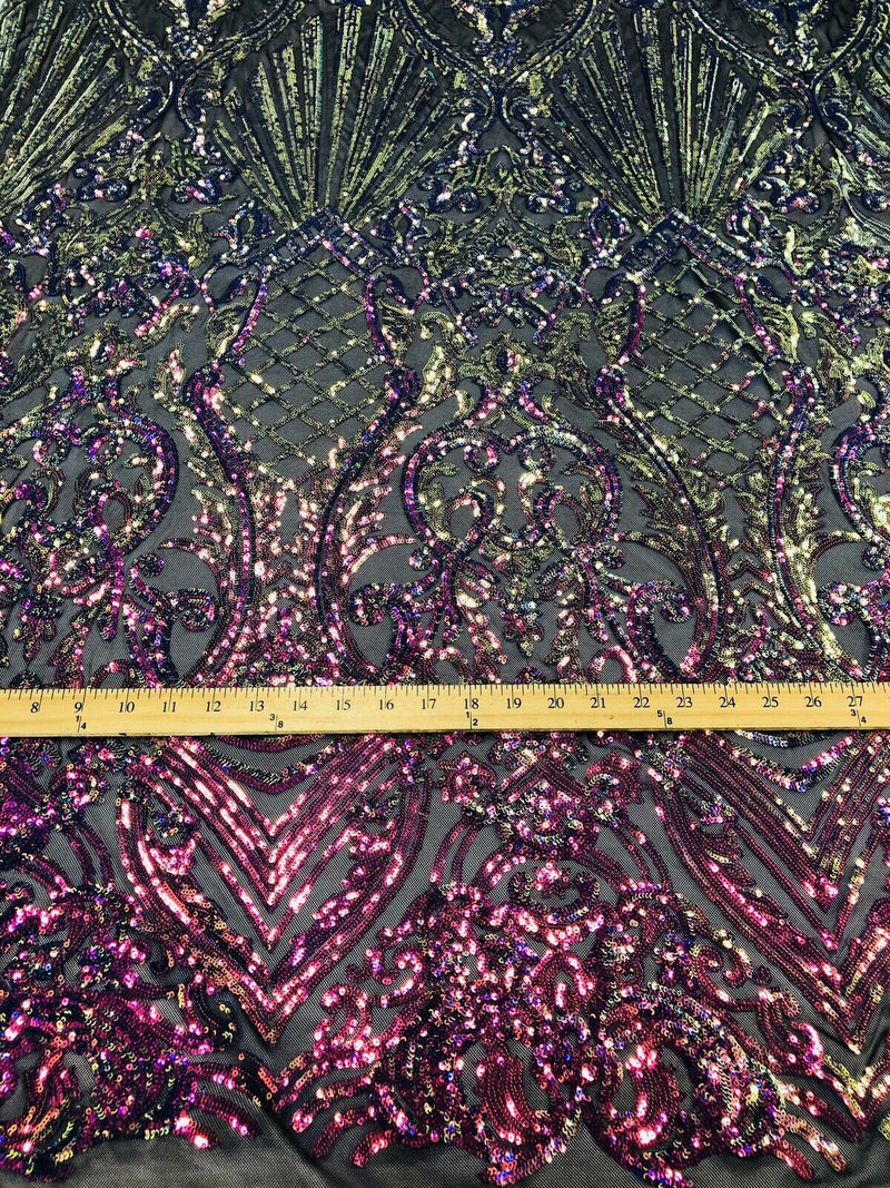 Iridescent Rainbow 4 Way Stretch Sequin Fabric Spandex Mesh-Prom-Gown By The Yard