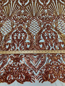 Orange Iridescent, Nude Mesh - 4 Way Stretch Sequin Fabric Spandex Mesh-Prom-Gown By The Yard