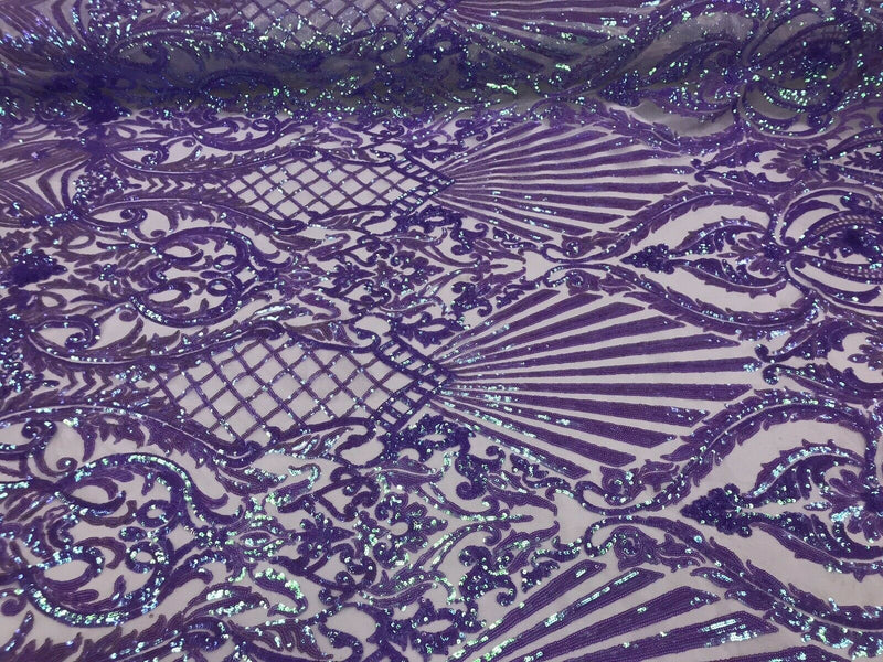 Lilac Iridescent - 4 Way Stretch Sequin Fabric Spandex Mesh-Prom-Gown By The Yard